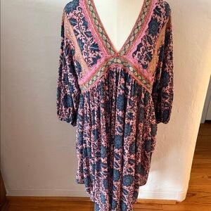 Free People Pink and Blue Long Sleeve Dress